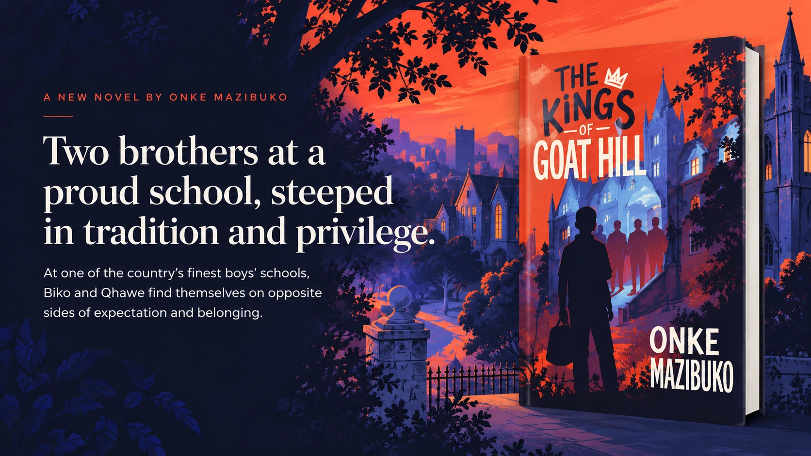 Cover artwork for The Kings of Goat Hill, showing silhouetted students at a school.